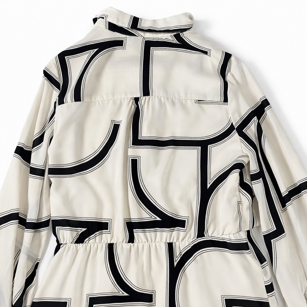 Minimalist Abstract Geo Shirt Dress | Cream Black | Modern Chic | S - Picture 9 of 11